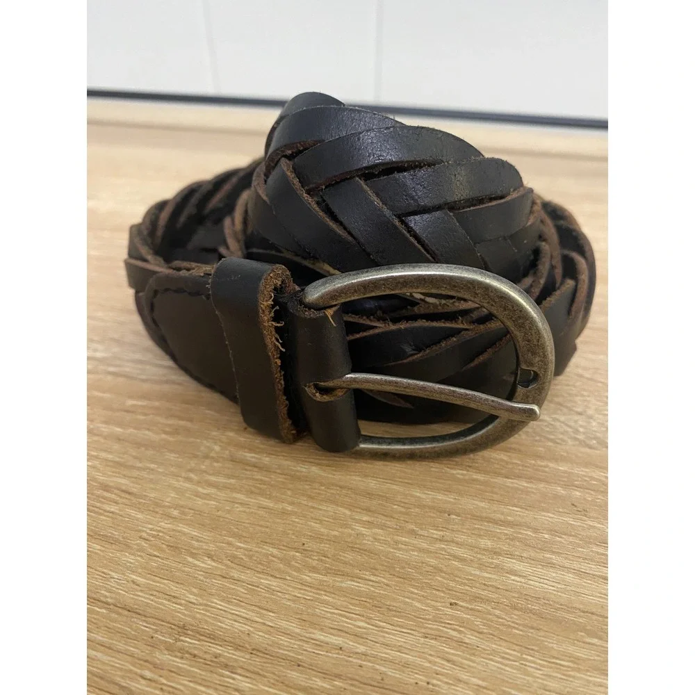 Hollister Braided Leather Belt Unisex 39 Inch Brown Woven Boho Western Y2k Indie